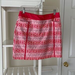 Adidas Red and White Geometric Mini Skirt